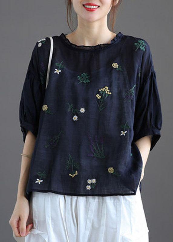 Modern Print Regular Embroideried Summer Floral Half Sleeve