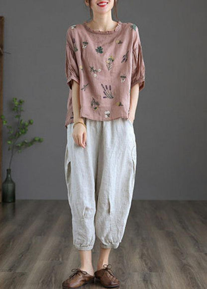 Modern Print Regular Embroideried Summer Floral Half Sleeve