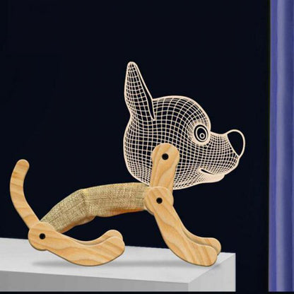 New Dog Folding Wood 3D Lamp Bedroom Children'S Room Christmas Gift  3D Night Table Lamps For Bedroom Korean Desk Lamp
