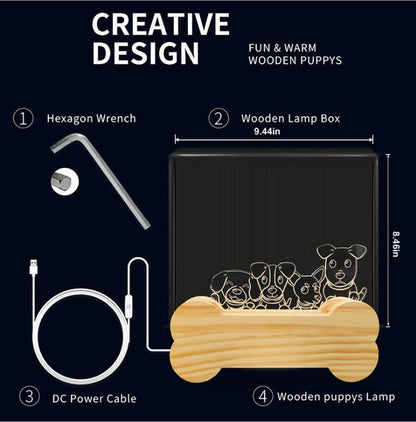 New Dog Folding Wood 3D Lamp Bedroom Children'S Room Christmas Gift  3D Night Table Lamps For Bedroom Korean Desk Lamp