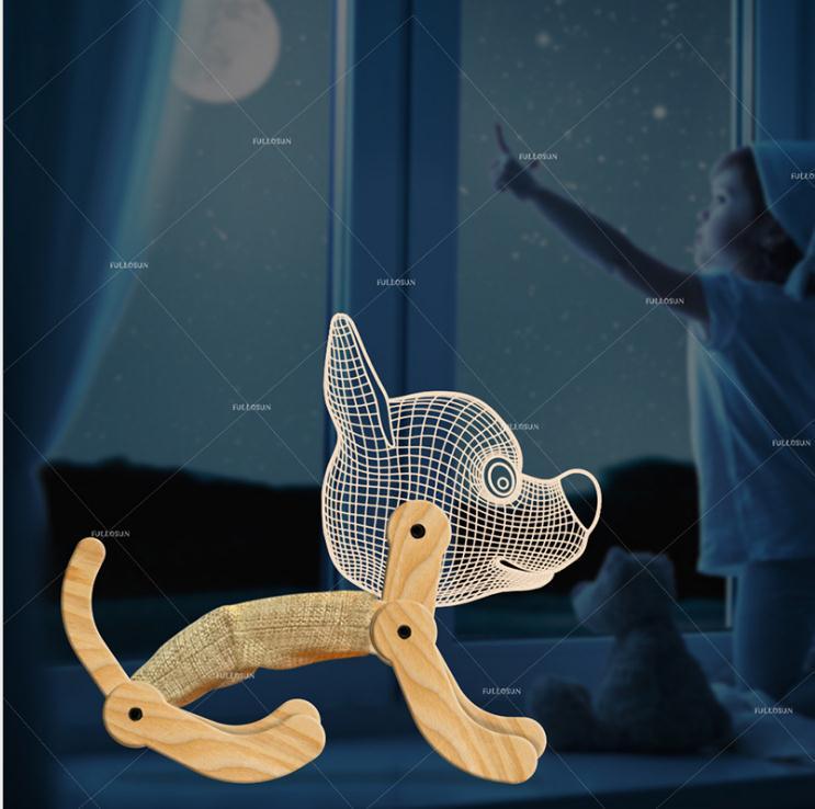 New Dog Folding Wood 3D Lamp Bedroom Children'S Room Christmas Gift  3D Night Table Lamps For Bedroom Korean Desk Lamp