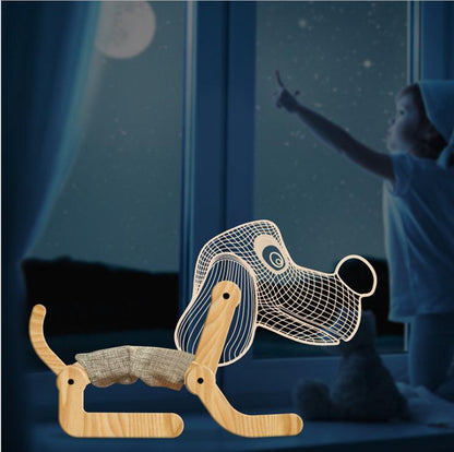 New Dog Folding Wood 3D Lamp Bedroom Children'S Room Christmas Gift  3D Night Table Lamps For Bedroom Korean Desk Lamp