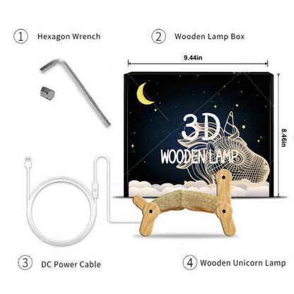 New Dog Folding Wood 3D Lamp Bedroom Children'S Room Christmas Gift  3D Night Table Lamps For Bedroom Korean Desk Lamp