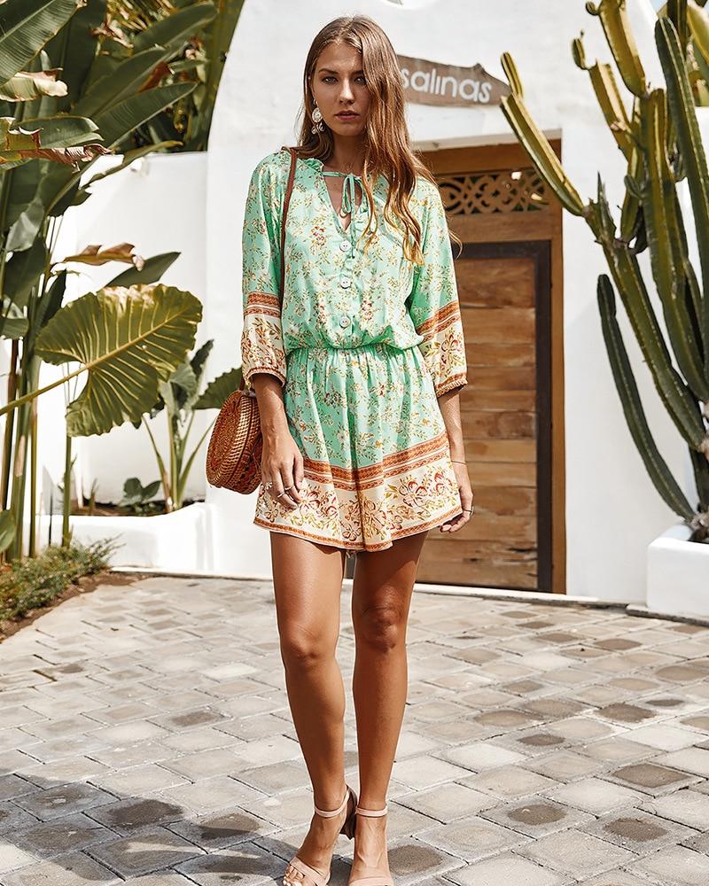 Women'S Floral Summer New Fashion V-Neck Casual Jumpsuit