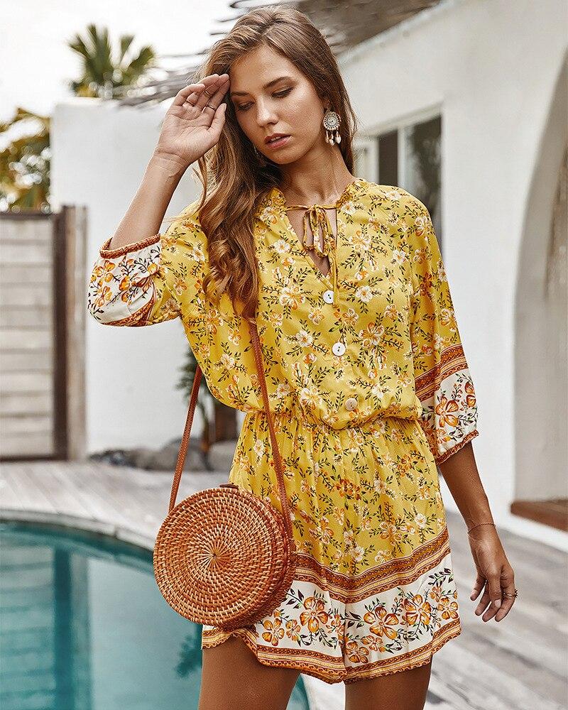 Women'S Floral Summer New Fashion V-Neck Casual Jumpsuit