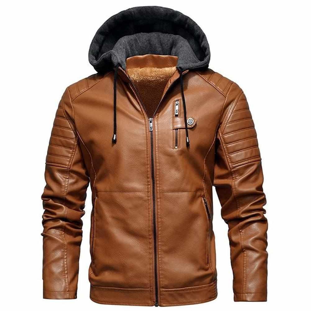 North Royal Leather Fleece Hooded Jacket