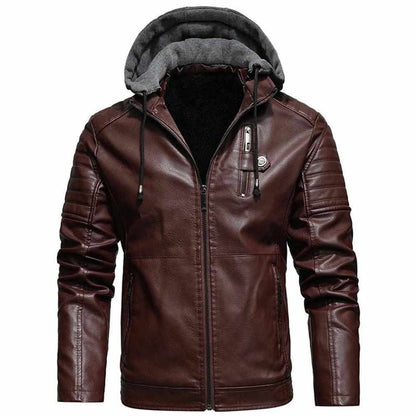 North Royal Leather Fleece Hooded Jacket