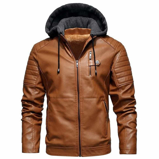 North Royal Leather Fleece Hooded Jacket