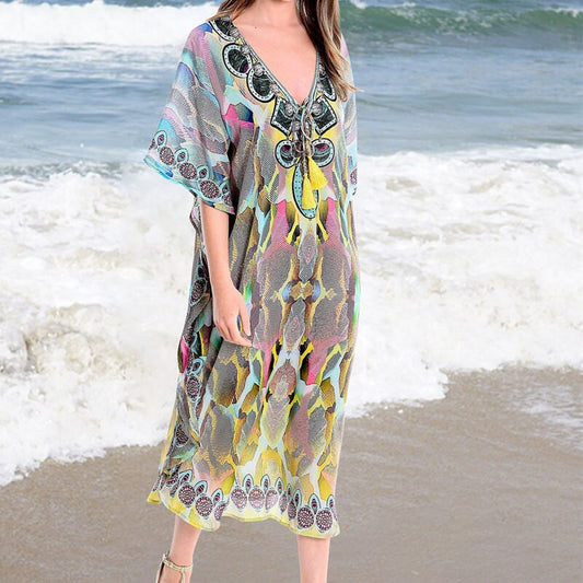 New Printed Bikini Cover Up Women  Summer Beach Tunic Dress Beachwear