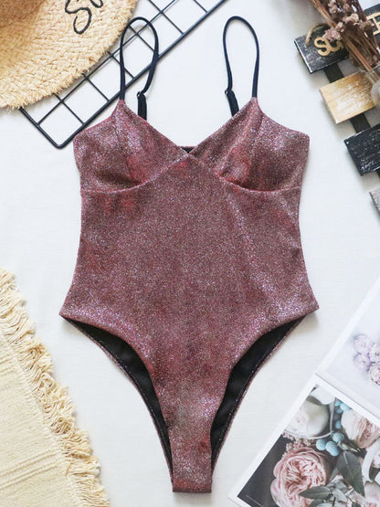 New Sexy Shiny High Cut Push Up One Piece Swimsuit Women Swimwear Female High Cut Monokini Bather Bathing Suit Swim Lady