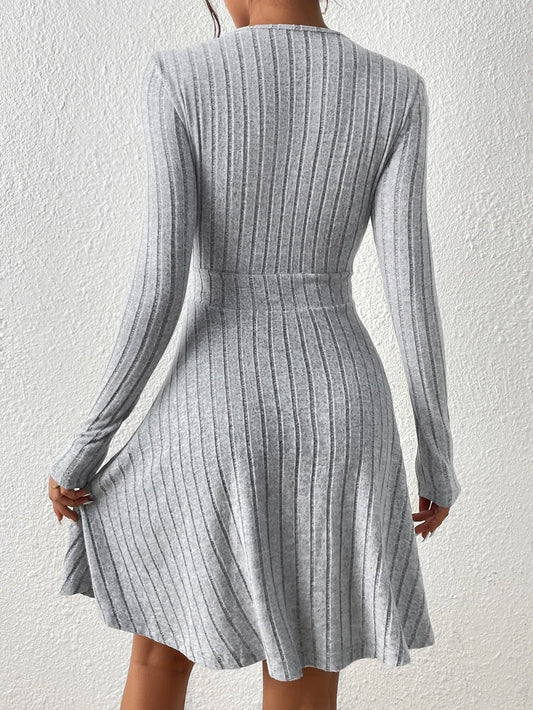 New For Autumn/Winter 2024 Women Knit Slim Sexy Bodycon Dress V-Neck Long Sleeve Dress Solid Casual Midi Sweater Dress