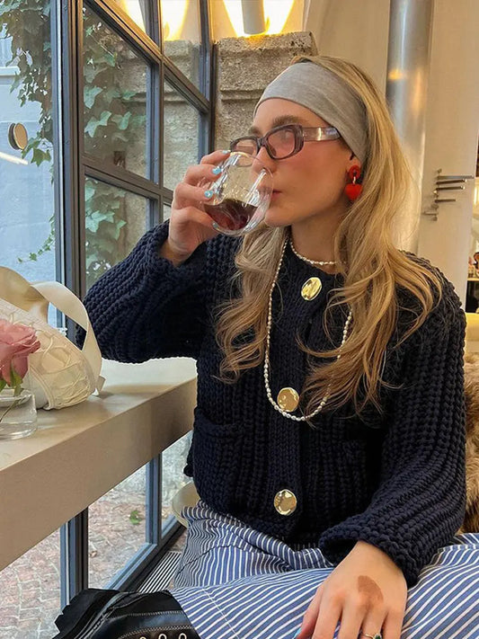 O Neck Single-Breasted Knitted Cardigan For Women Casual Pocket Long Sleeve Sweater 2024 Autumn Fashion Lady Streetwear Knitwear