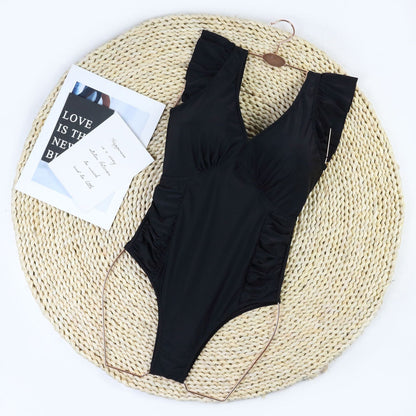 Flounce V-Neck Backless One Piece Swimwear