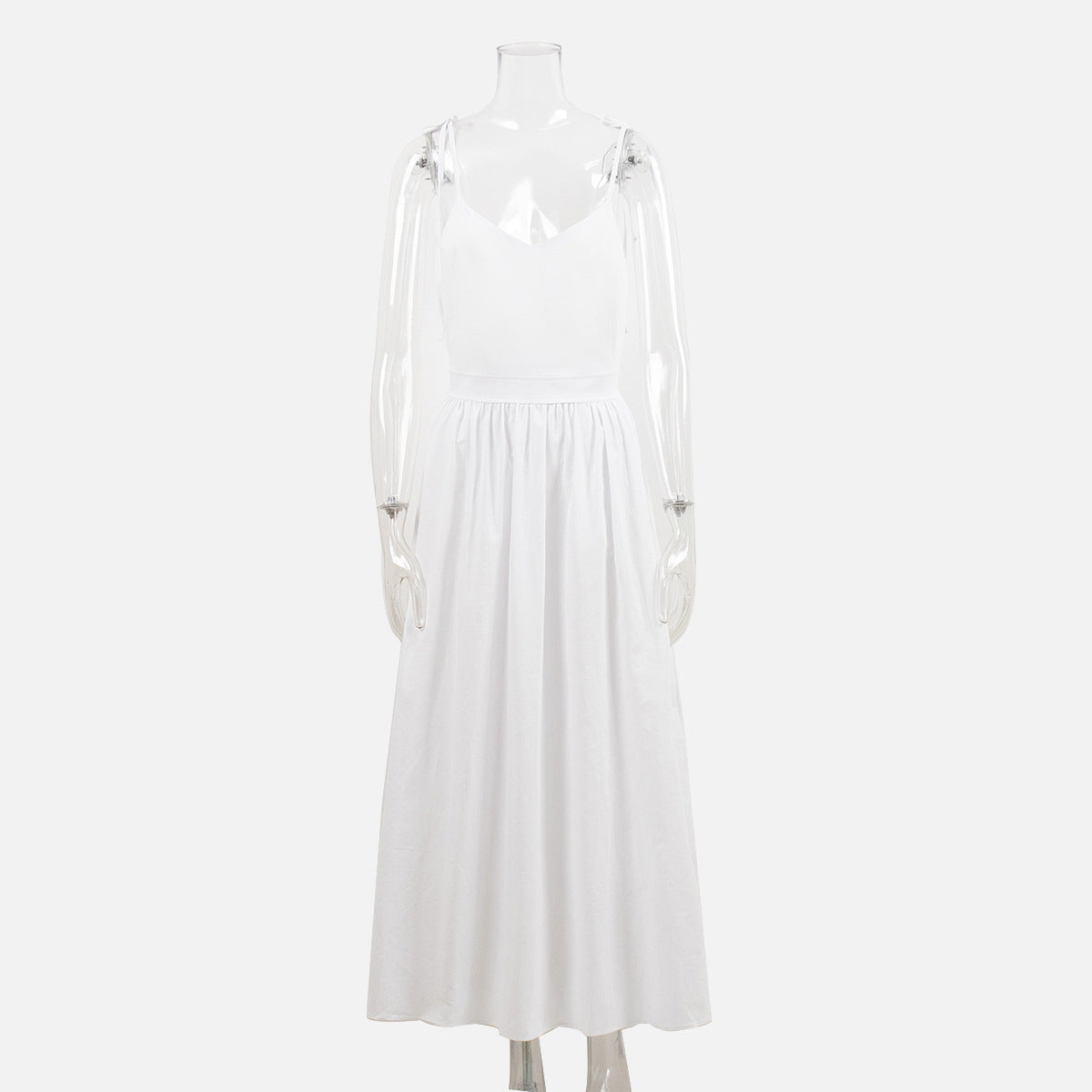 Cotton V-Neck Backless Dress Elegant Casual