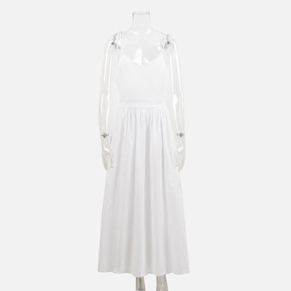 Cotton V-Neck Backless Dress Elegant Casual