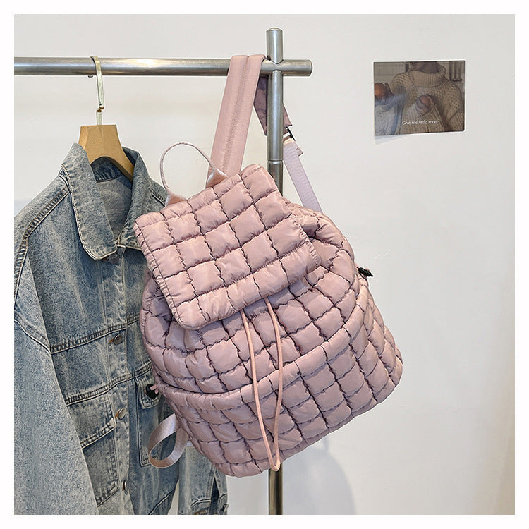 Solid Color Puffer Plaid Lightweight Shoulder Bag