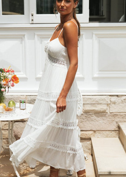 Lace Trim Maxi Dress Lightweight White Sundress