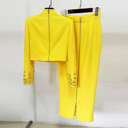 Trendy Two-Piece Beaded Jacket And Long Skirt Set