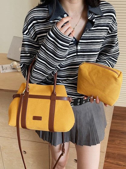Women's Color Block Canvas Tote Bag Stylish Commuter Bag