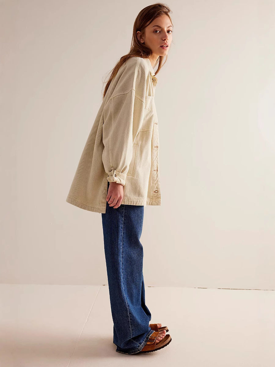 Casual Pocket Side-Slit Denim Jacket for Women