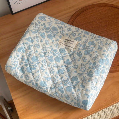 Blue Begonia Floral Makeup Bag Travel Pouch