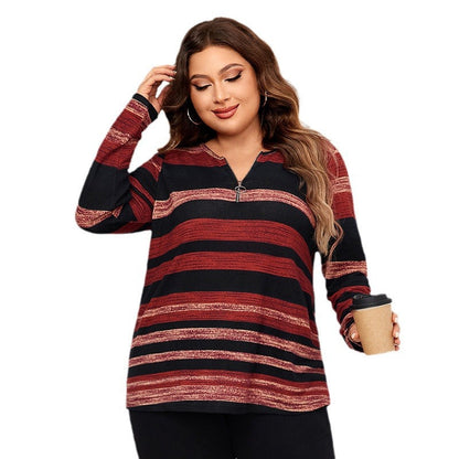 V-Neck Striped Shirt Cozy Casual Polyester Blouse