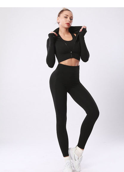 Sports Yoga Suit Running Fitness Nylon Quick Drying Long Sleeved Trousers Set Women