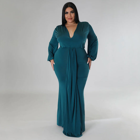 Trendy Plus Size V-Neck Irregular Hem Dress For Night Out