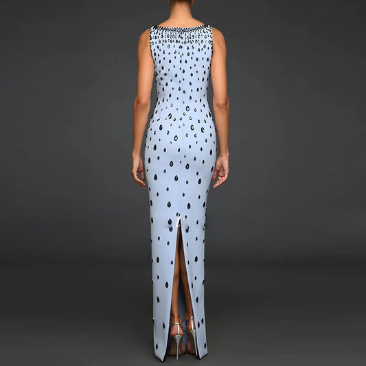 Fashion Beaded Sequin Maxi Dress With U-Neck