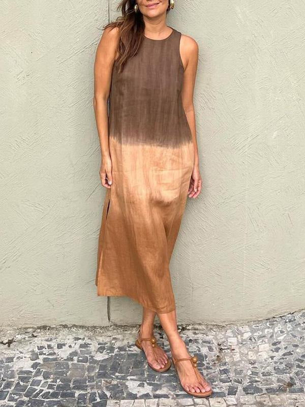 Women'S Clothing Europe And The United States Summer Women'S Casual Cotton And Linen Sleeveless Slit Gradual Change Dress