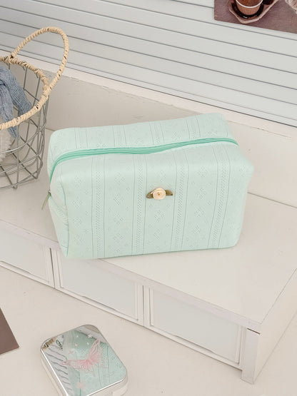 Large Capacity Knitted Cotton Octagonal Makeup Bag for Daily Use
