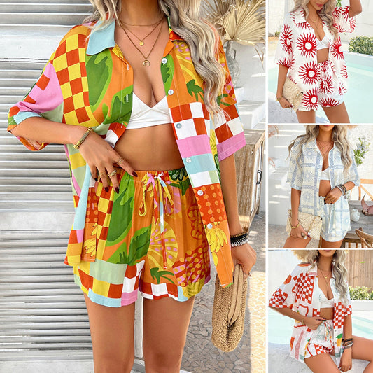 Bohemian Floral Print Cardigan and Shorts Set