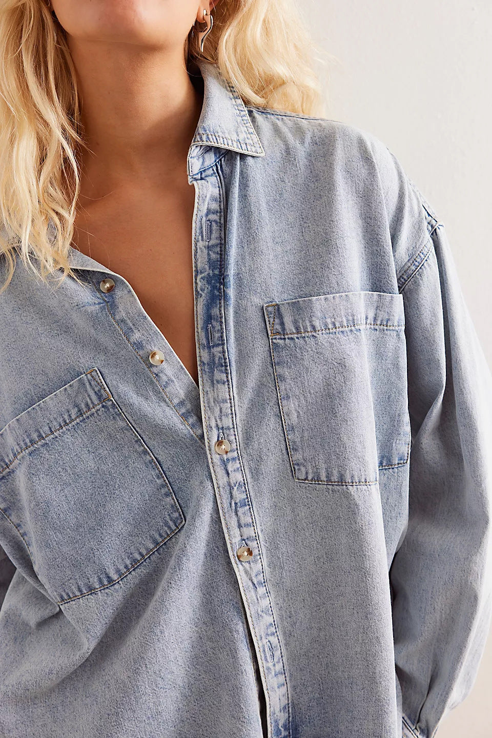 Vintage Lapel Collar Long Sleeve Denim Shirt