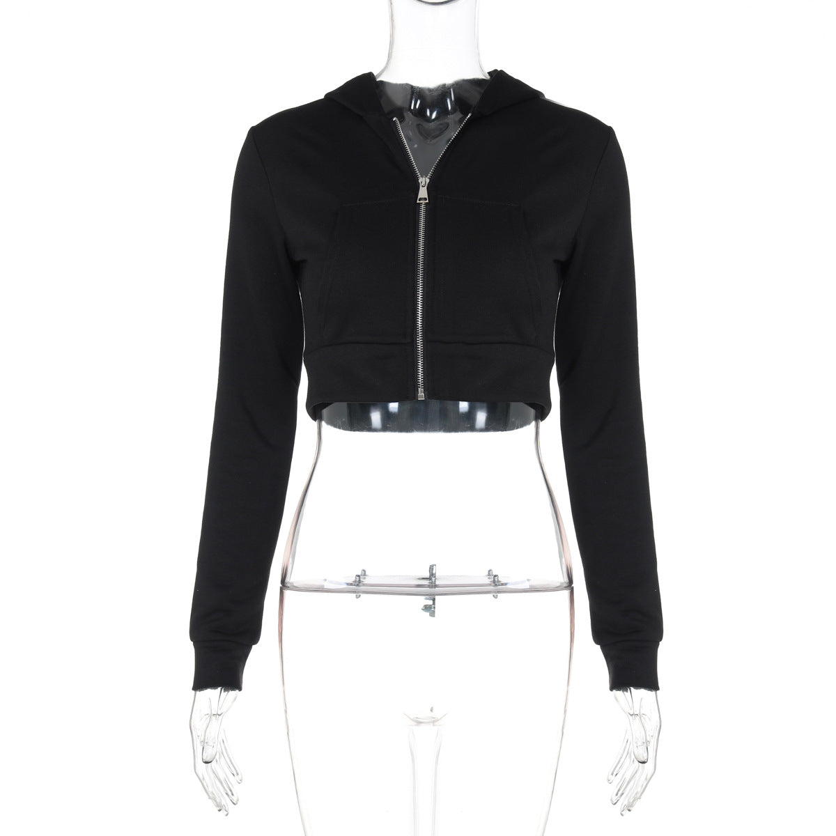 Trendy Zippered Hooded Cardigan Slim-Fit Crop Top