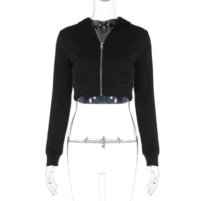 Trendy Zippered Hooded Cardigan Slim-Fit Crop Top