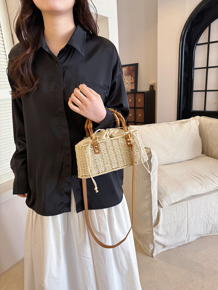 Handcrafted Bamboo Tote Bag Stylish Woven Beach Handbag
