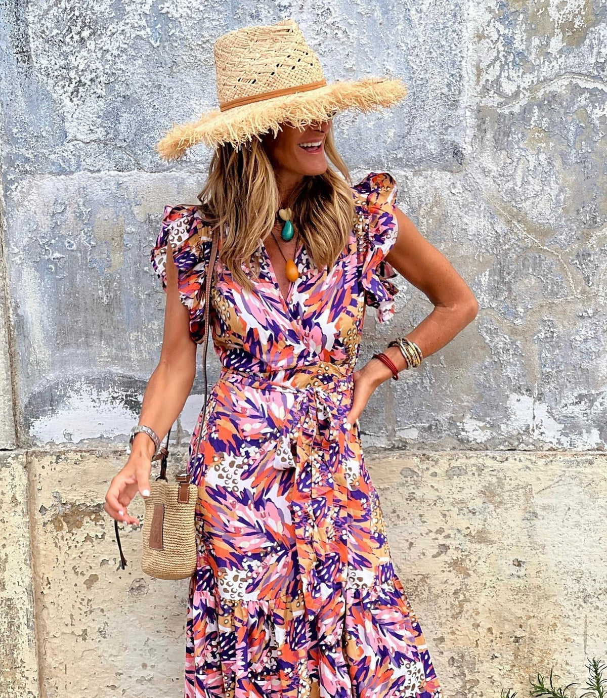 Summer Casual Women'S Print Maxi Dress Sleeveless V-Neck Swing Dress