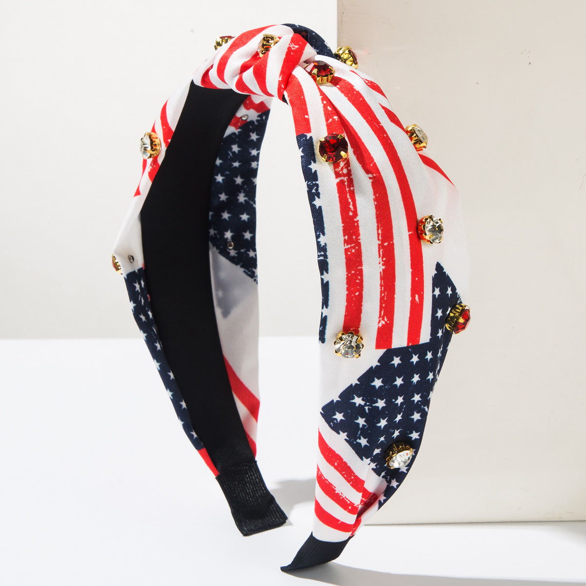 Patriotic Star Headband with Rhinestones and Stripes