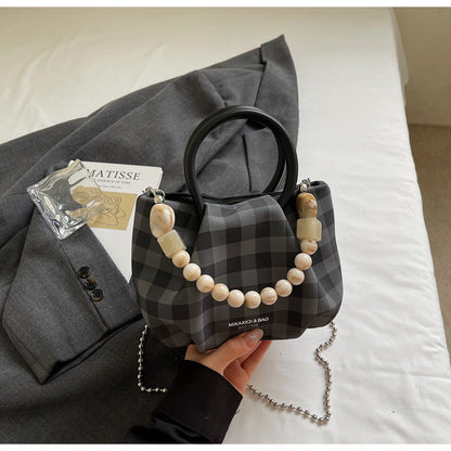 Trendy Checkered Bucket Bag Stylish Crossbody Tote
