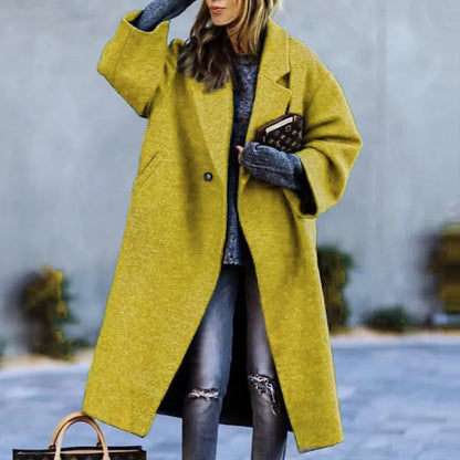 Classic Long Solid Color Wool Blend Coat For Women