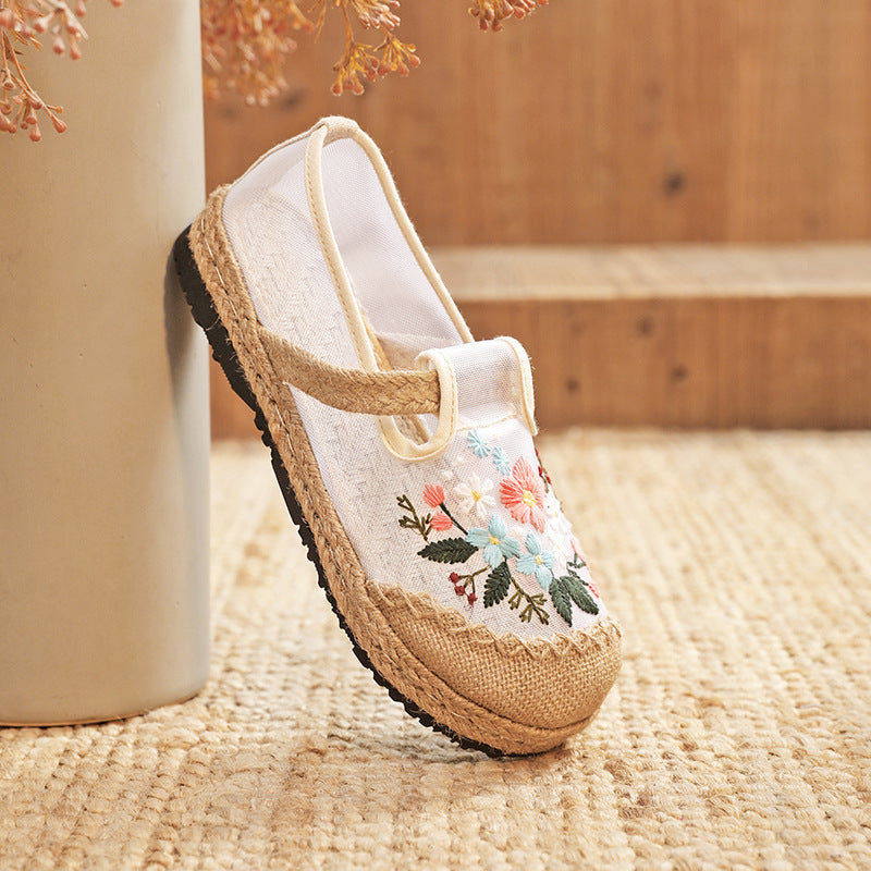 Summer New Thin Mesh Embroidered Shoes Breathable Shoes Old Cloth Shoes Women'S Shoes Flat Shoes