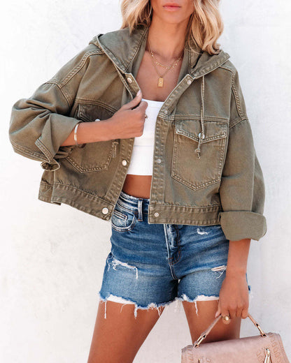 Trendy Casual Hoodie Denim Jacket for Women