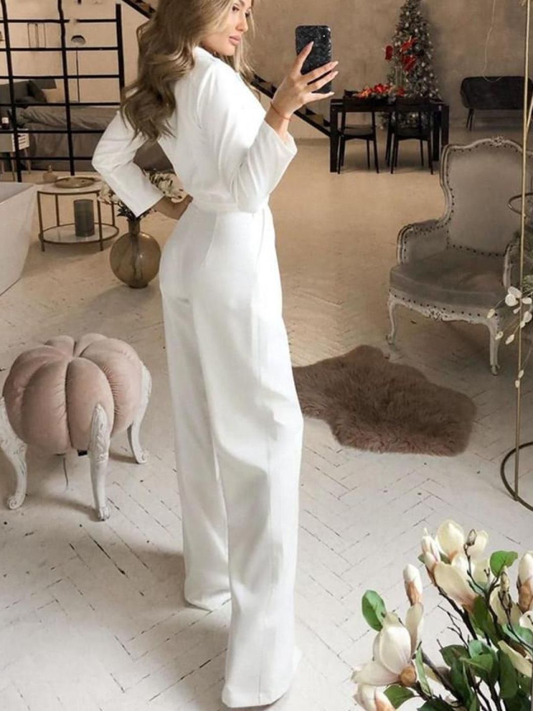 Elegant Midi Jumpsuit With Side Closure In Polyester
