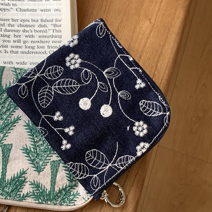 Cute Cotton Linen Embroidered Coin Purse Mini Makeup Bag