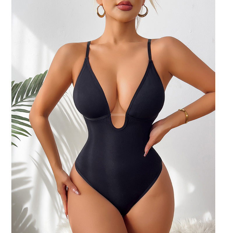 Deep V Neck Slim Fit Sexy Bodysuit For Women
