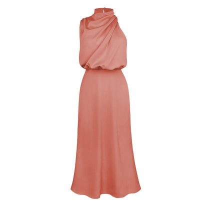 Elegant Sleeveless Satin Dress Casual Chic Evening Gown