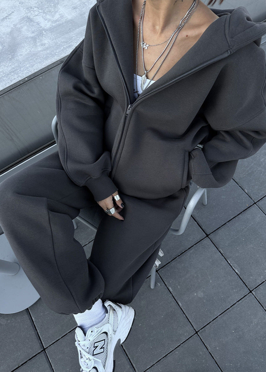 Oversized Zip Hoodie And Knit Sweatpants Set