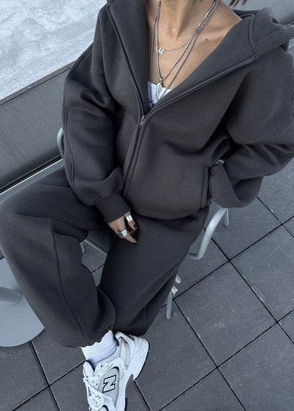 Oversized Zip Hoodie And Knit Sweatpants Set