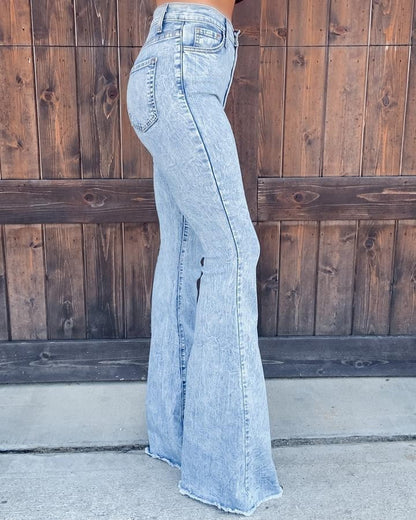 High-Waist Flared Jeans Soft Blue Comfortable Casual Pants