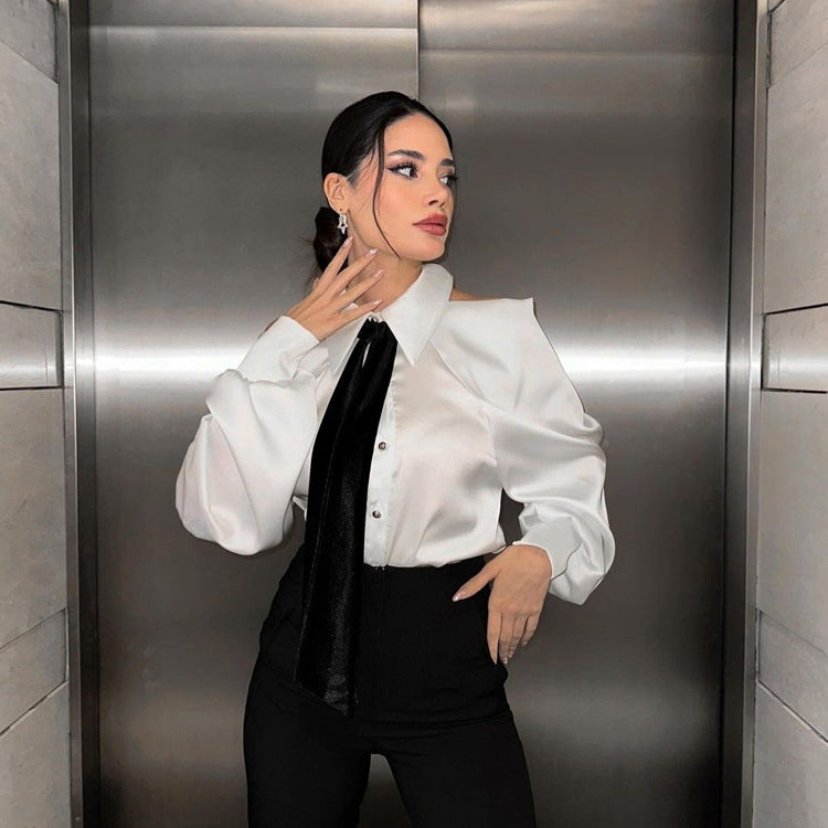 Chic Off-Shoulder Blouse with Tie for Women